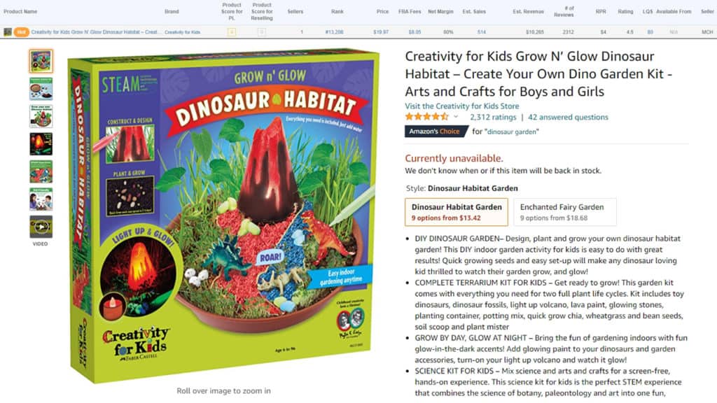 Creativity for Kids Grow N’ Glow Dinosaur Habitat – Create Your Own Dino Garden Kit